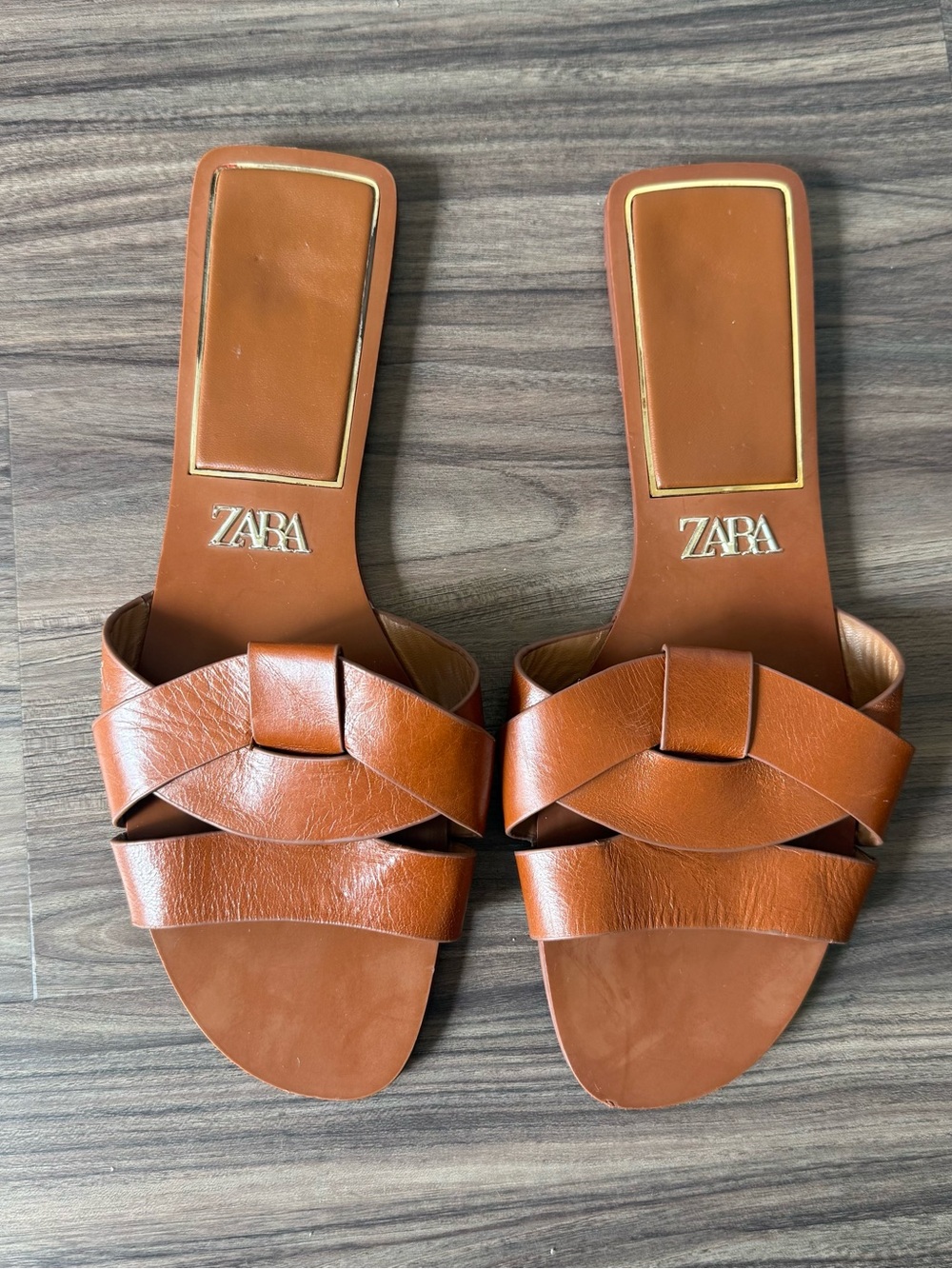 ZARA Brown Braided Leather Slide Sandals